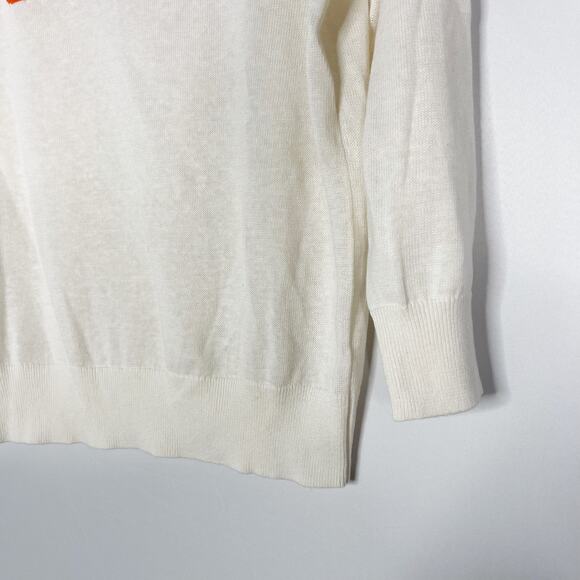 New LOFT Small S Cream Sunset Linen Sweater 3/4 Sleeve Crew Neck Lightweight - Picture 5 of 11